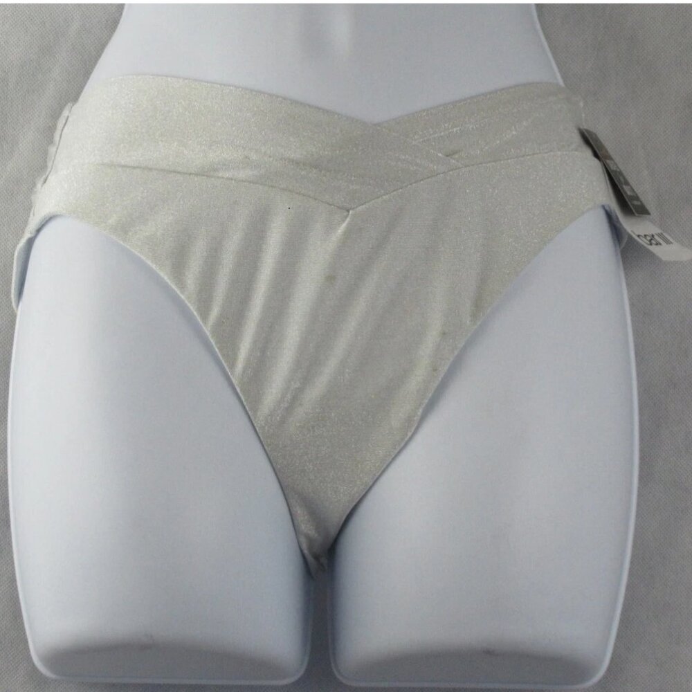 NWT Bar III Women's High Leg Bikini Bottom Swimsuit, Gray Shimmer, XS